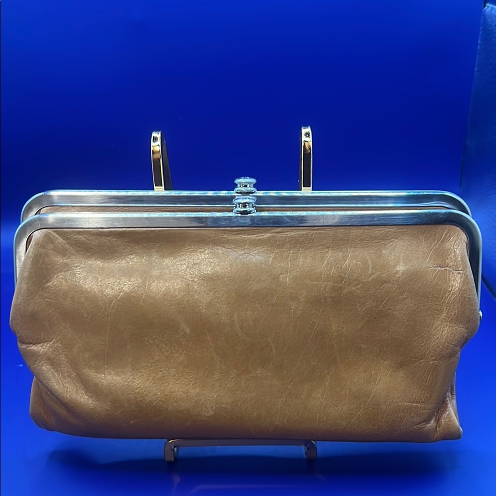 HOBO Tan Leather Wallet with Structured Design and Silver Accents